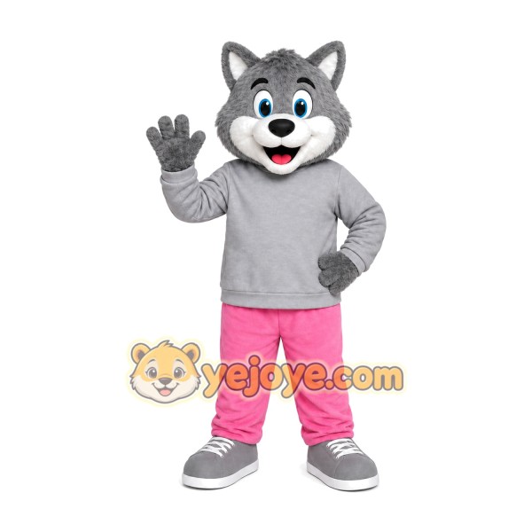 Gray Wolf Pink Pants Mascot Costume Gray Wolf Pink Pants Mascot Costume