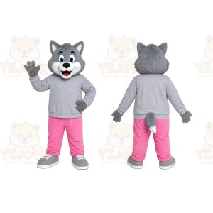 Gray Wolf Pink Pants Mascot Costume