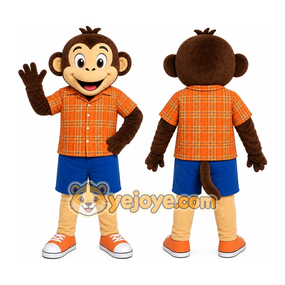 Monkey Orange Shirt Mascot Costume Monkey Orange Shirt Mascot Costume