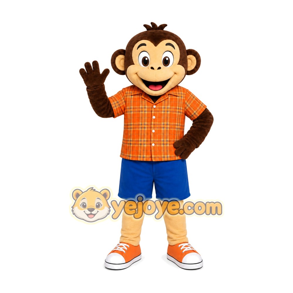 Monkey Orange Shirt Mascot Costume Monkey Orange Shirt Mascot Costume