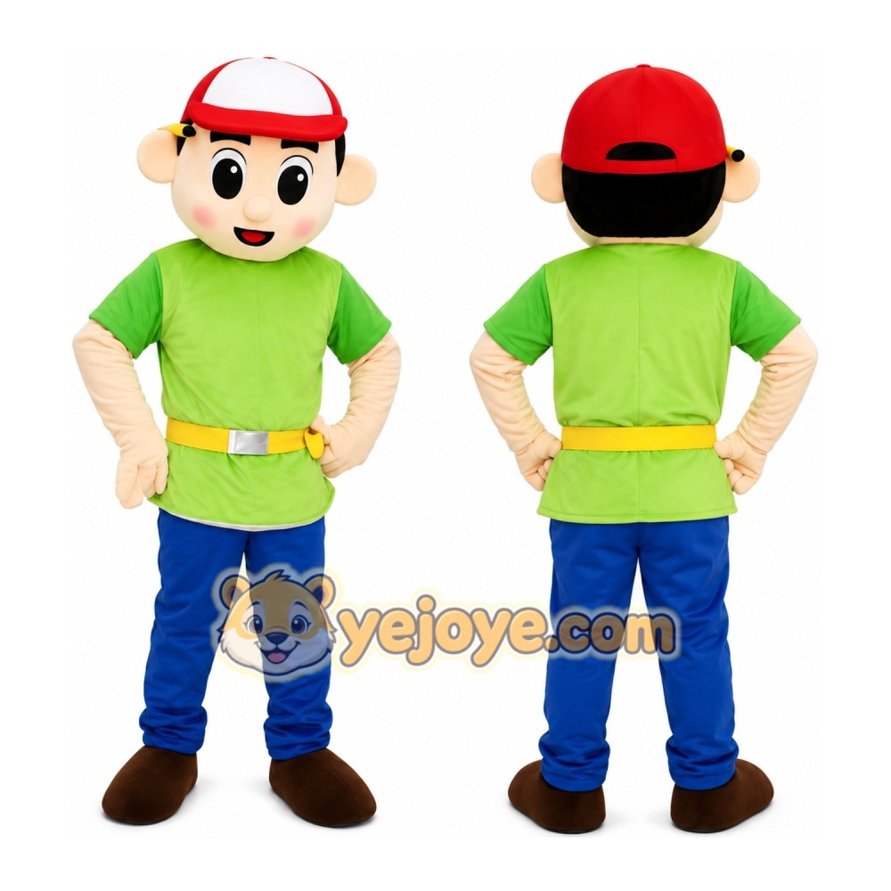 Green Shirt Boy Mascot Costume Green Shirt Boy Mascot Costume