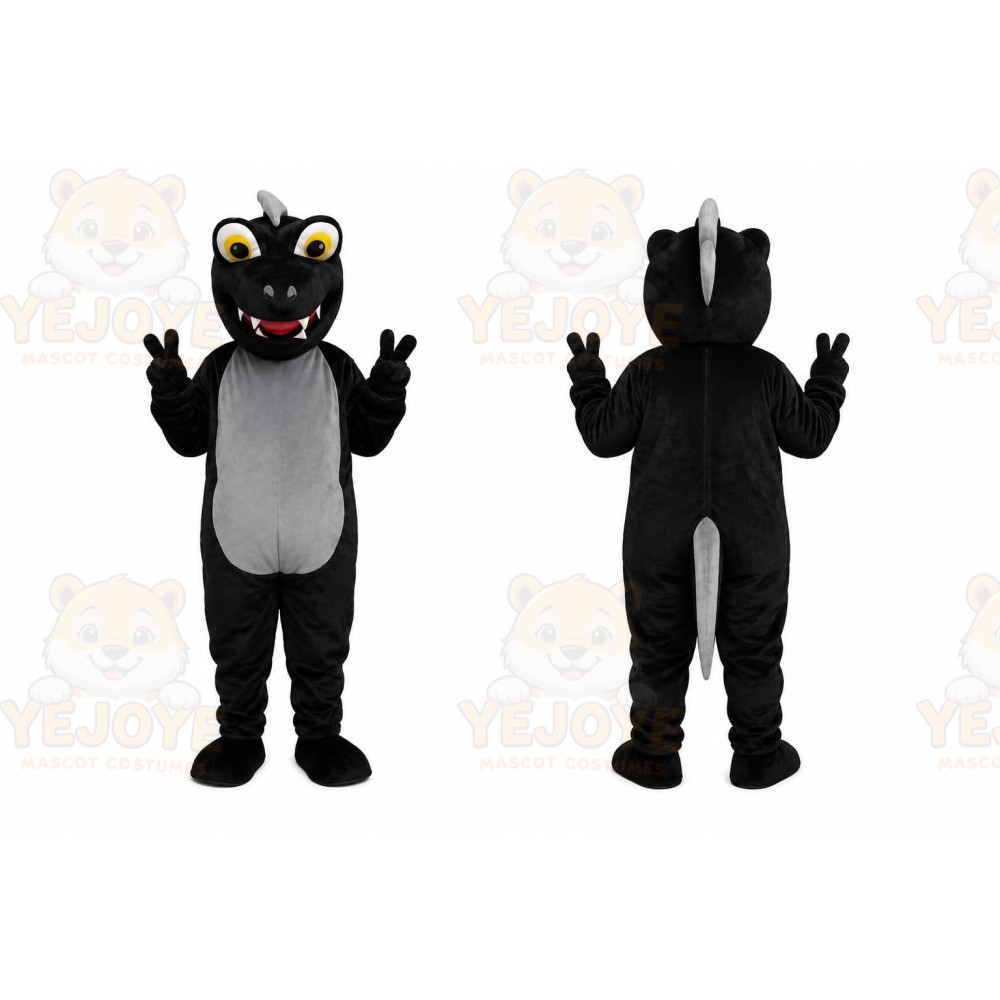 Cute Black Dinosaur Mascot Costume Adult Size
