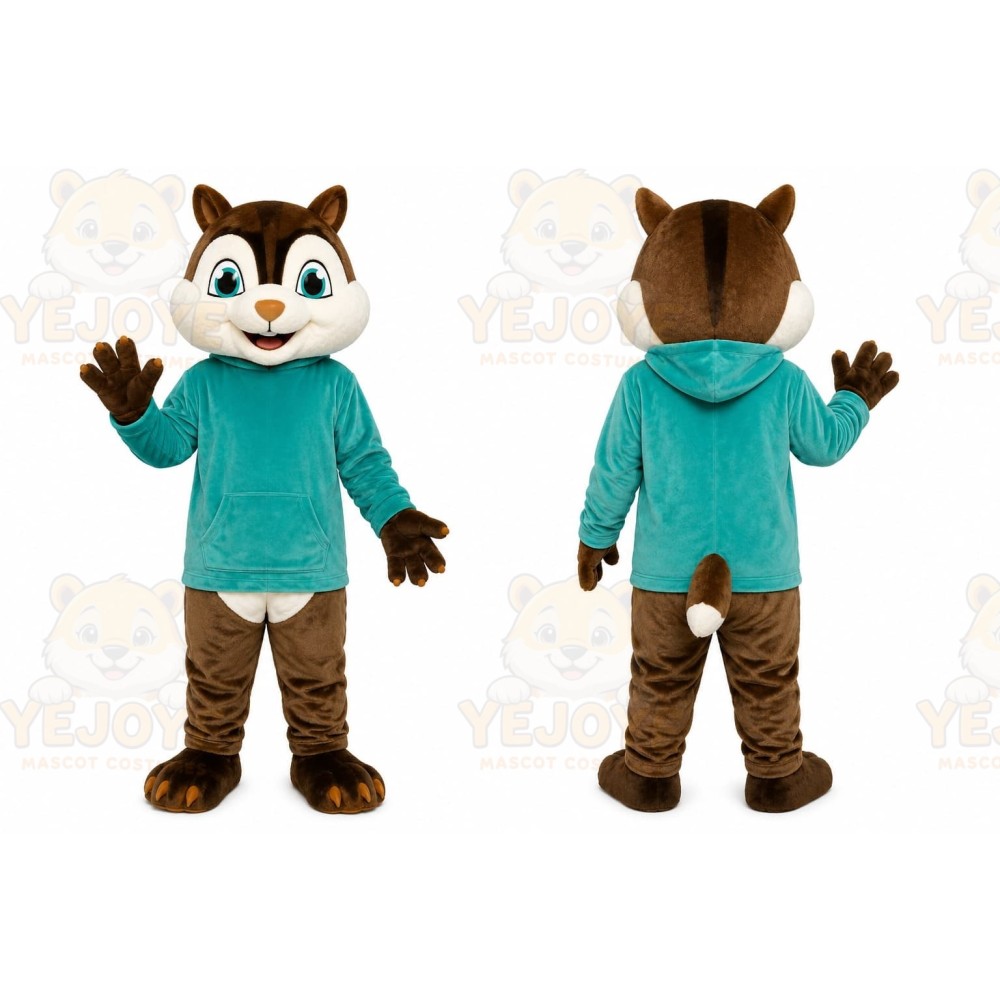 Brown Raccoon Teal Shirt Mascot Costume