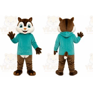 Brown Raccoon Teal Shirt Mascot Costume