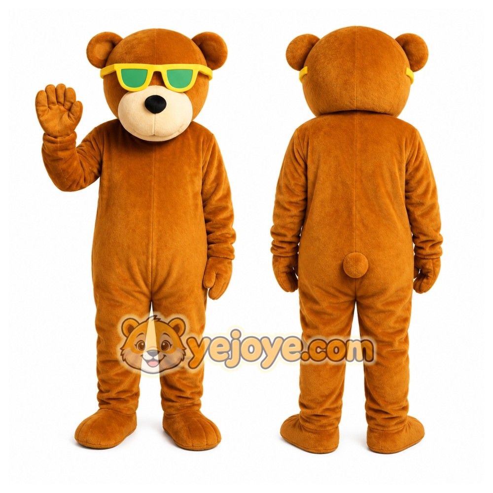 Orange Bear Sunglasses Mascot Costume Orange Bear Sunglasses Mascot Costume