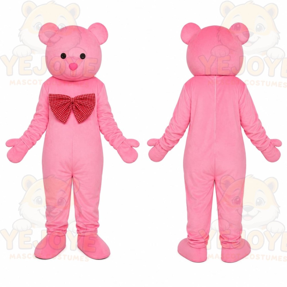 Pink Bear Bow Tie Mascot Costume