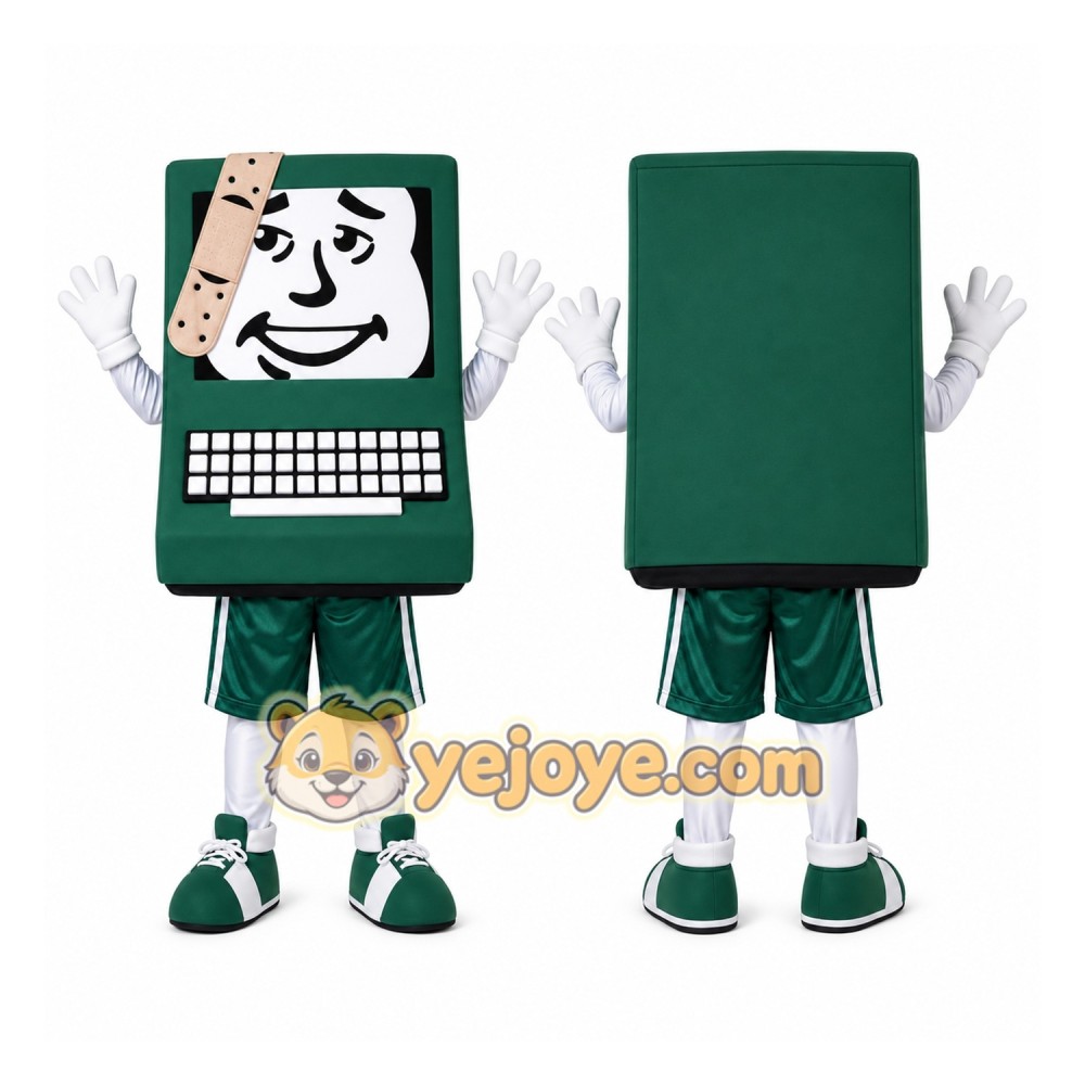 Green Computer Mascot Costume Green Computer Mascot Costume