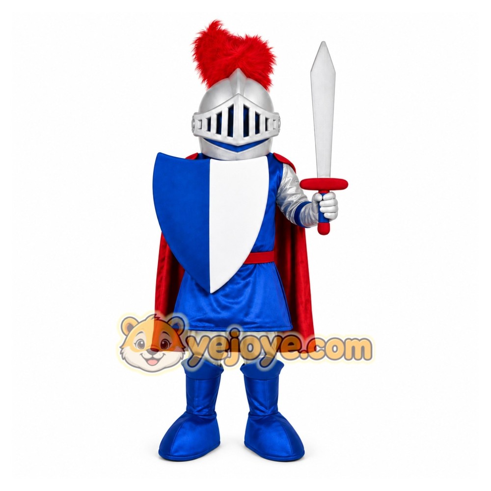 Blue Red Knight Mascot Costume Blue Red Knight Mascot Costume