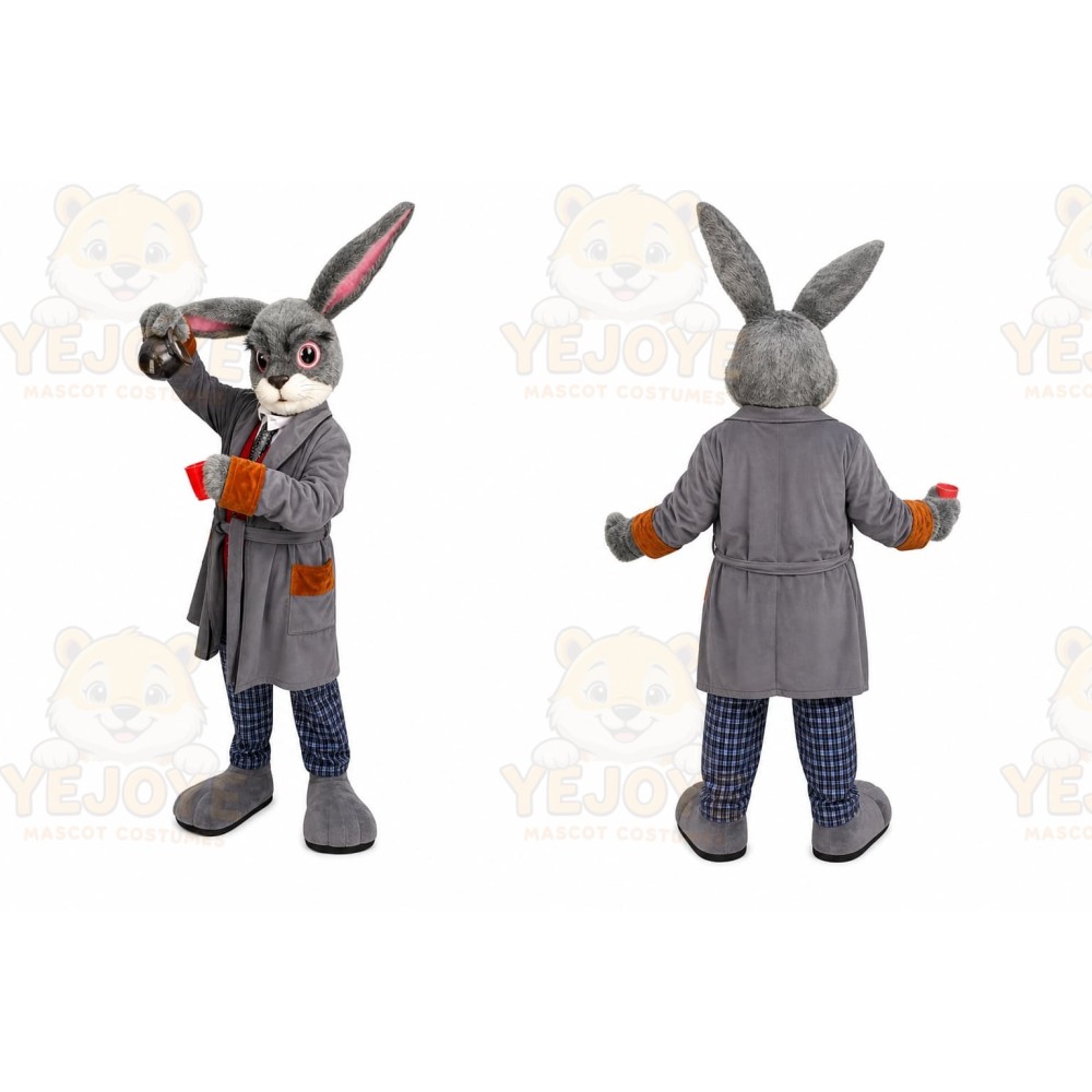 Gray Rabbit Coat Mascot Costume