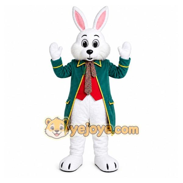 White Rabbit Green Coat Mascot Costume White Rabbit Green Coat Mascot Costume