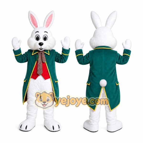 White Rabbit Green Coat Mascot Costume