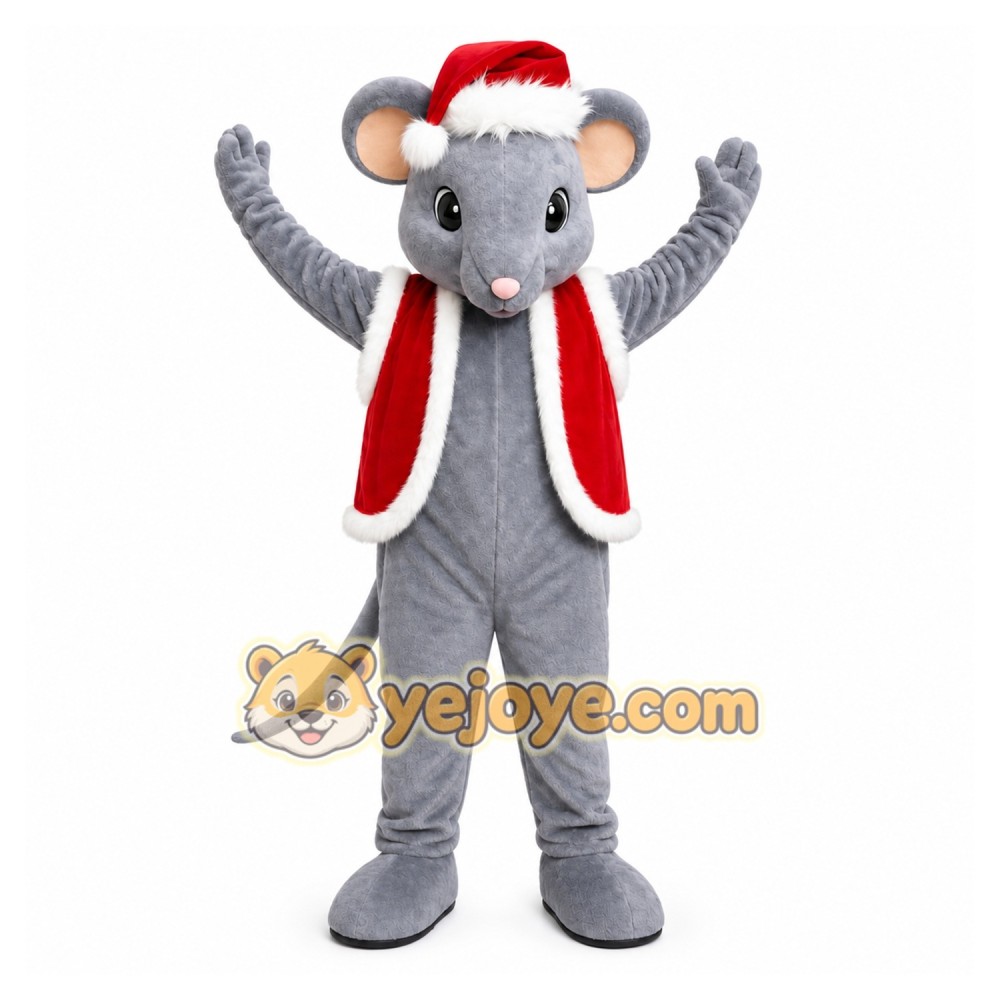 Gray Santa Mouse Mascot Costume