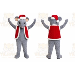 Gray Santa Mouse Mascot Costume