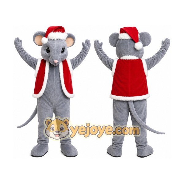 Gray Santa Mouse Mascot Costume