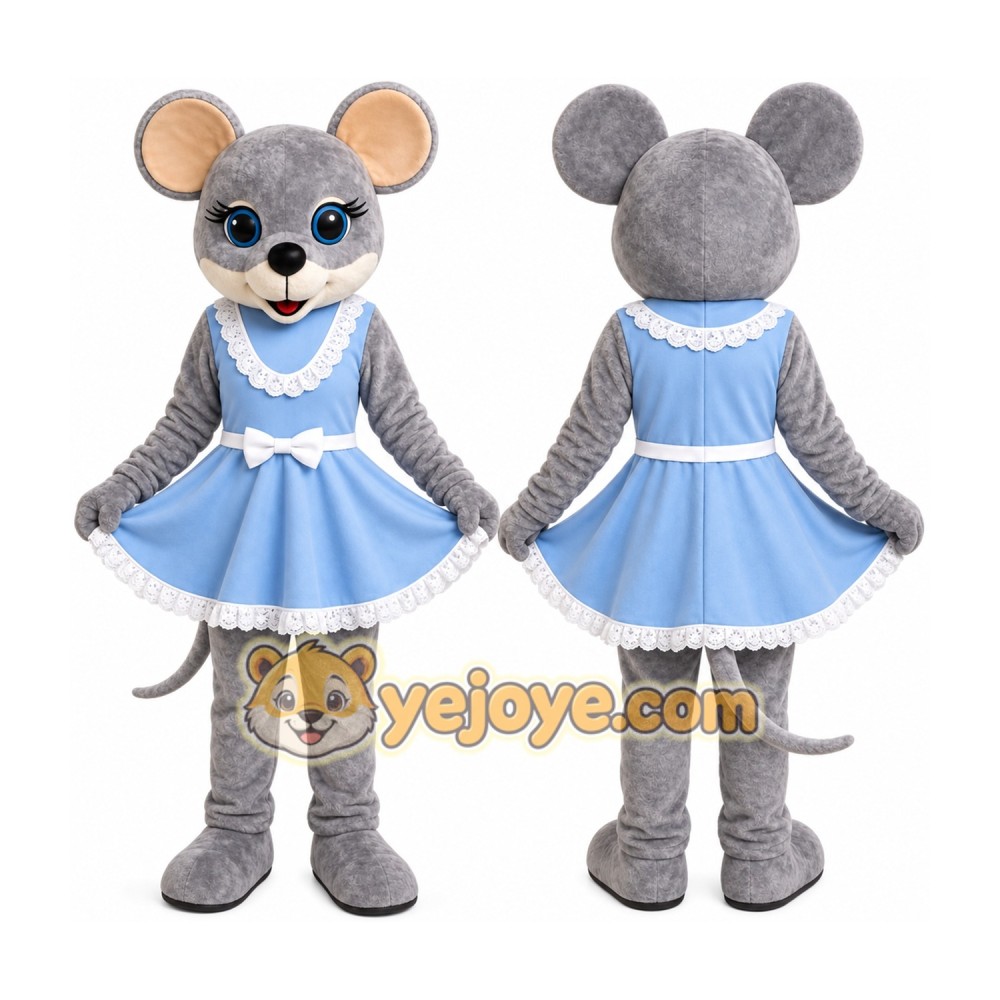Gray Mouse Dress Mascot Costume Gray Mouse Dress Mascot Costume