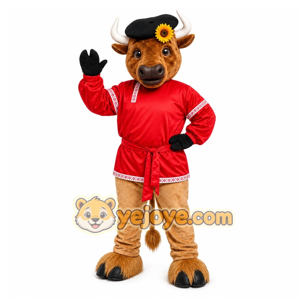 Red Jacket Bison Mascot Costume Red Jacket Bison Mascot Costume