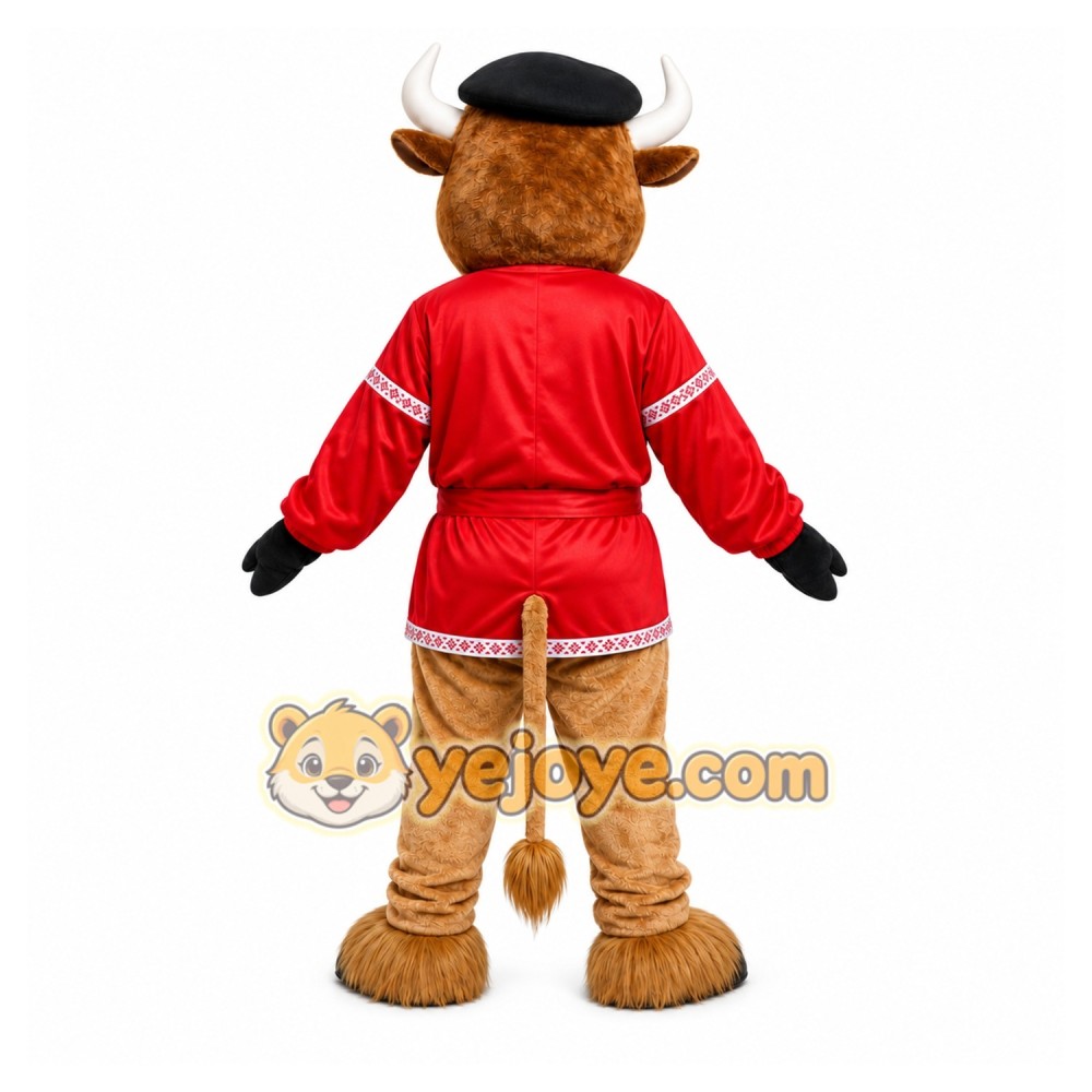 Red Jacket Bison Mascot Costume Red Jacket Bison Mascot Costume