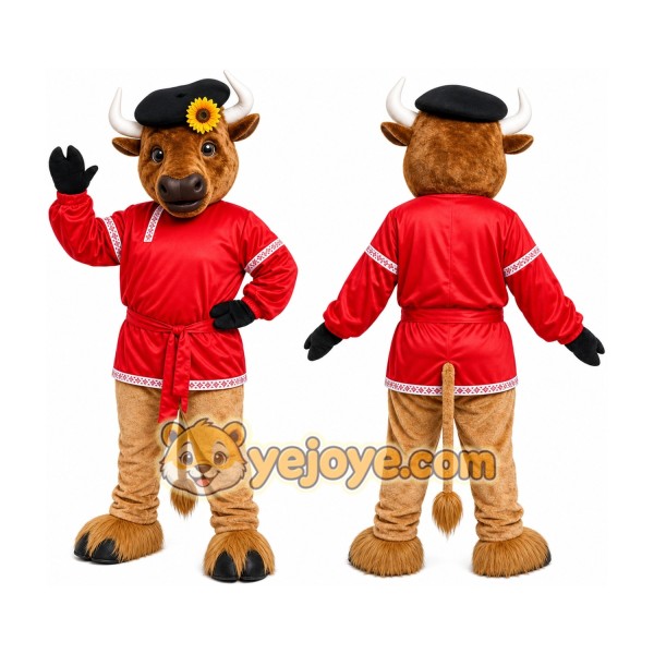 Red Jacket Bison Mascot Costume