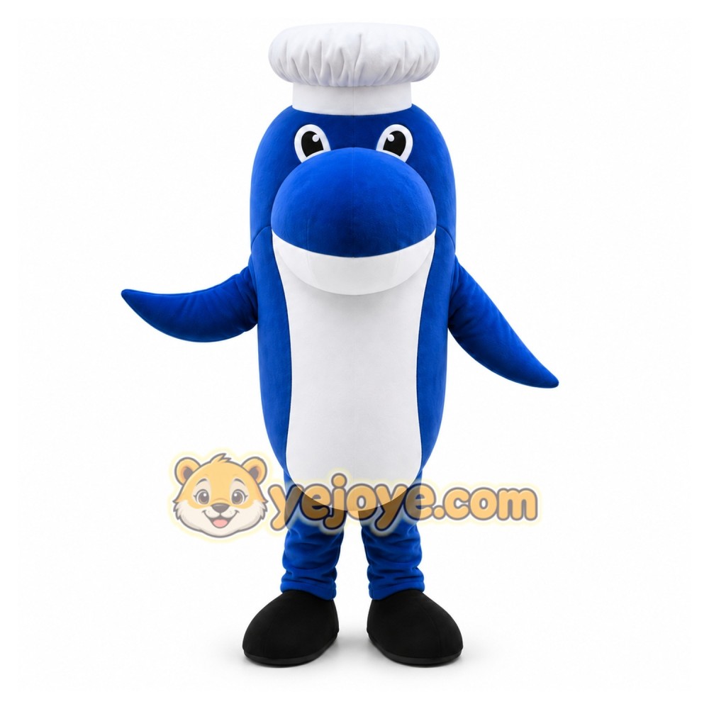 Blue Fish Chef Mascot Costume Blue Fish Chef Mascot Costume