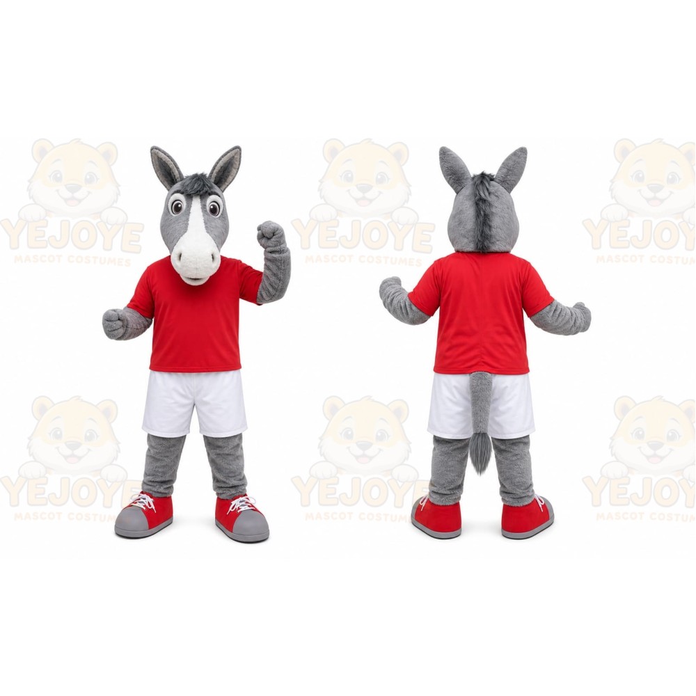 Gray Donkey Red Shirt Mascot Costume