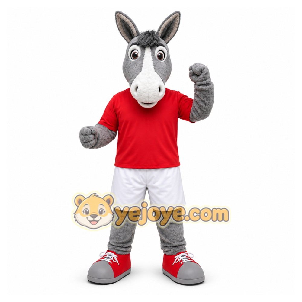 Gray Donkey Red Shirt Mascot Costume