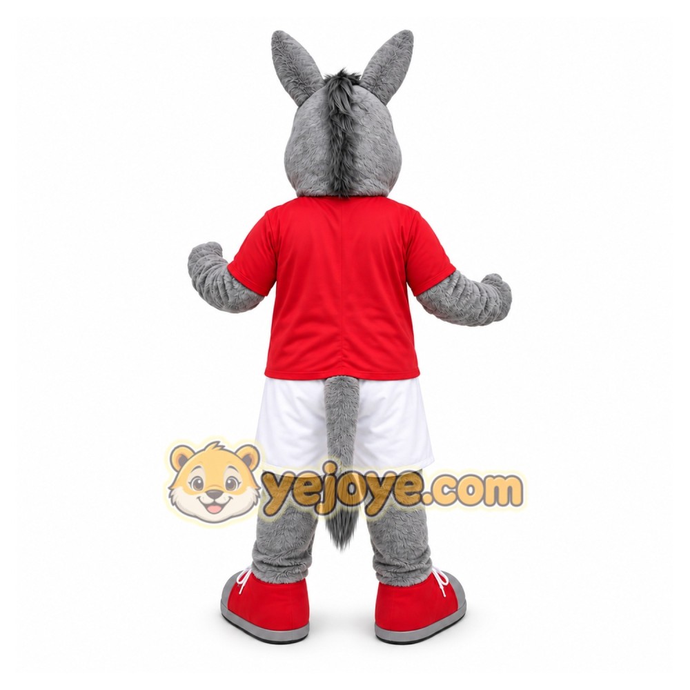 Gray Donkey Red Shirt Mascot Costume