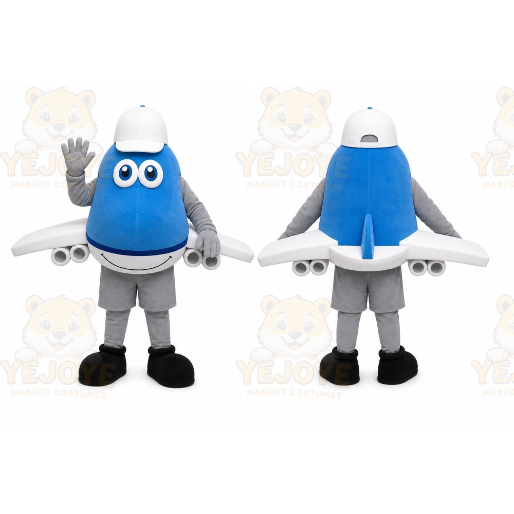 Blue Airplane Mascot Costume
