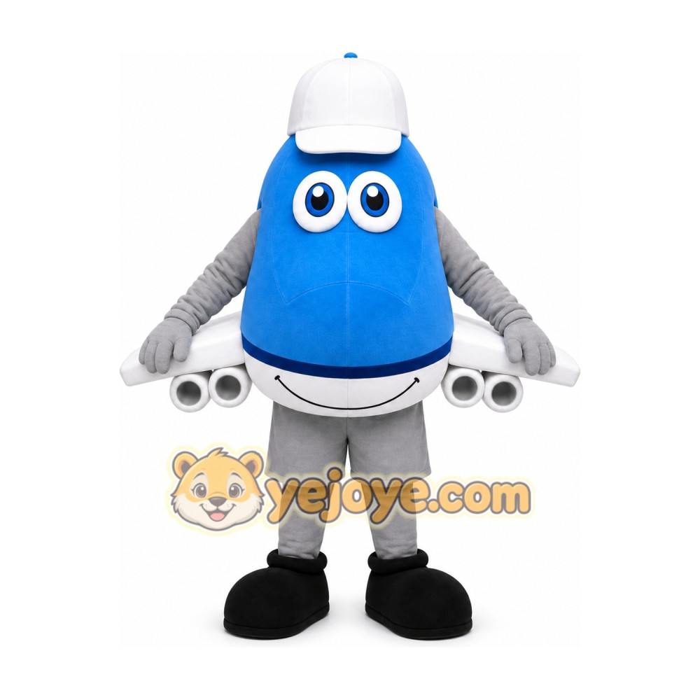 Blue Airplane Mascot Costume Blue Airplane Mascot Costume