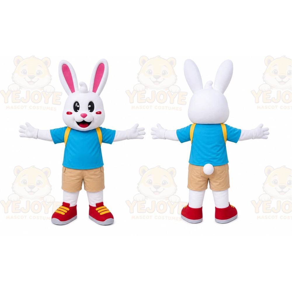 Blue Shirt Rabbit Mascot Costume