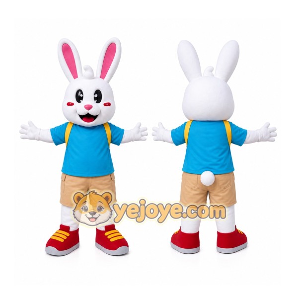 Blue Shirt Rabbit Mascot Costume