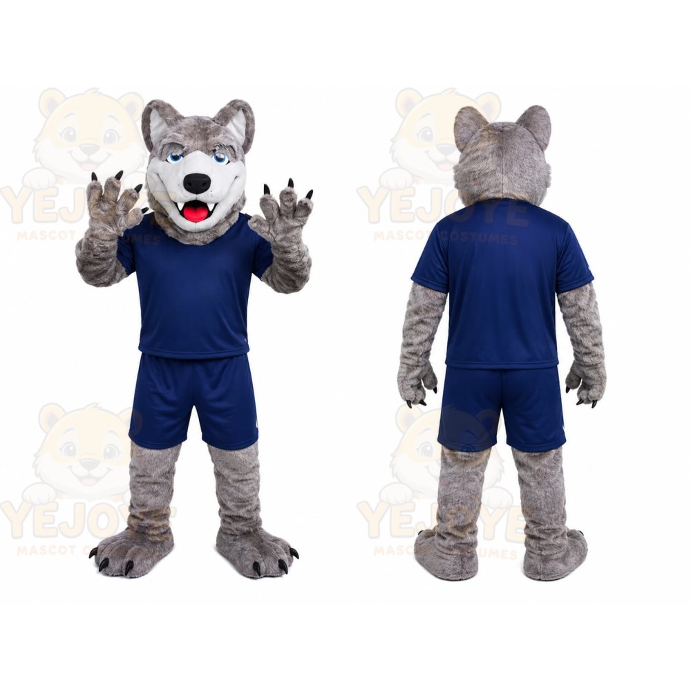 Gray Wolf Blue Shirt Mascot Costume