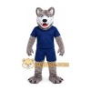 Gray Wolf Blue Shirt Mascot Costume Gray Wolf Blue Shirt Mascot Costume