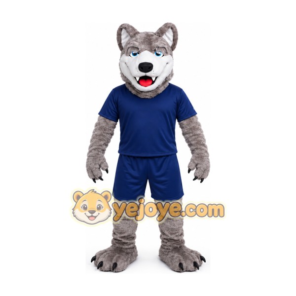 Gray Wolf Blue Shirt Mascot Costume