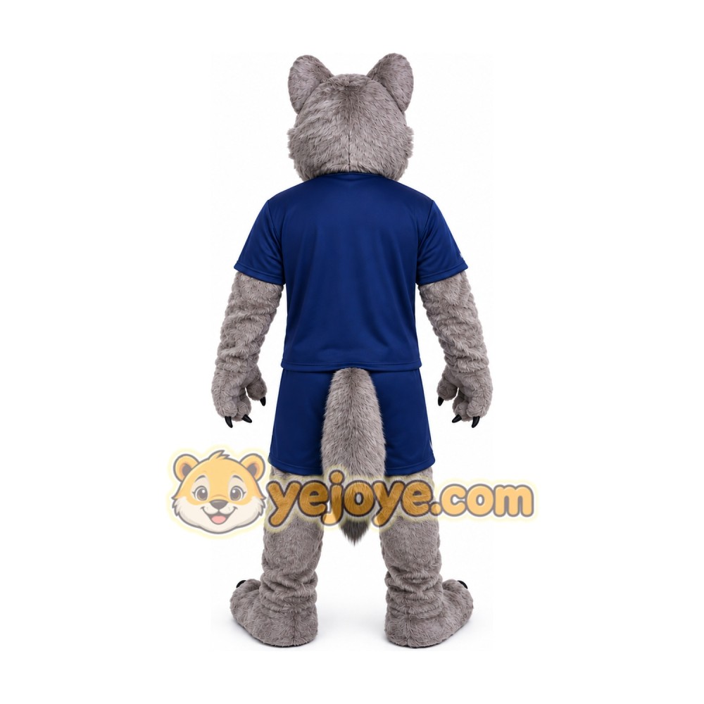 Gray Wolf Blue Shirt Mascot Costume Gray Wolf Blue Shirt Mascot Costume