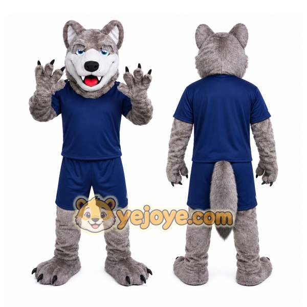 Gray Wolf Blue Shirt Mascot Costume