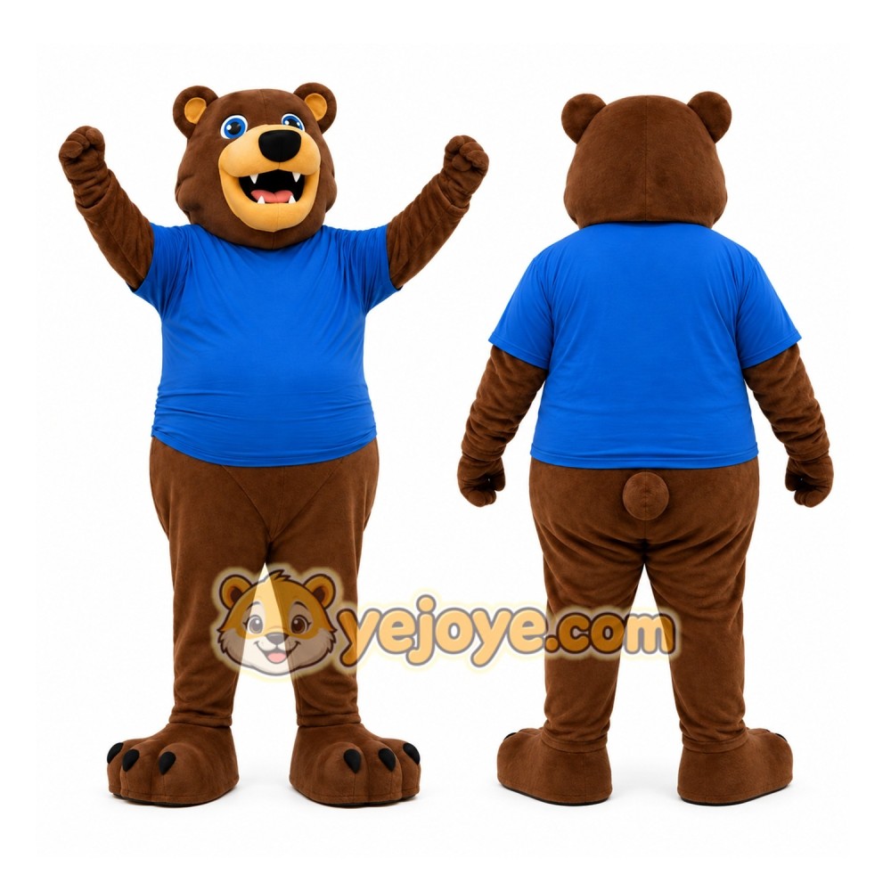 Brown Bear Blue Shirt Mascot Costume Brown Bear Blue Shirt Mascot Costume