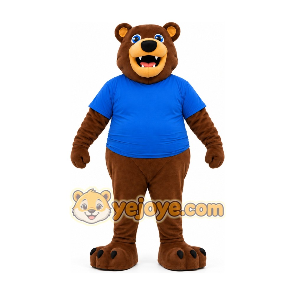 Brown Bear Blue Shirt Mascot Costume Brown Bear Blue Shirt Mascot Costume