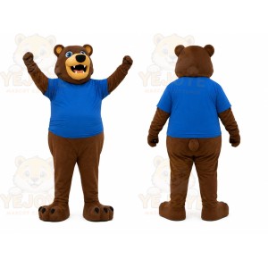Brown Bear Blue Shirt Mascot Costume