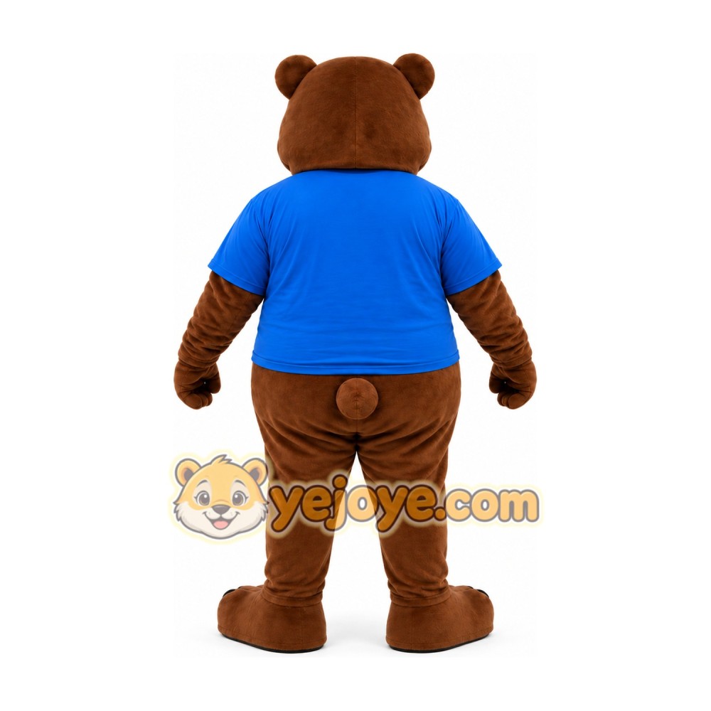 Brown Bear Blue Shirt Mascot Costume Brown Bear Blue Shirt Mascot Costume