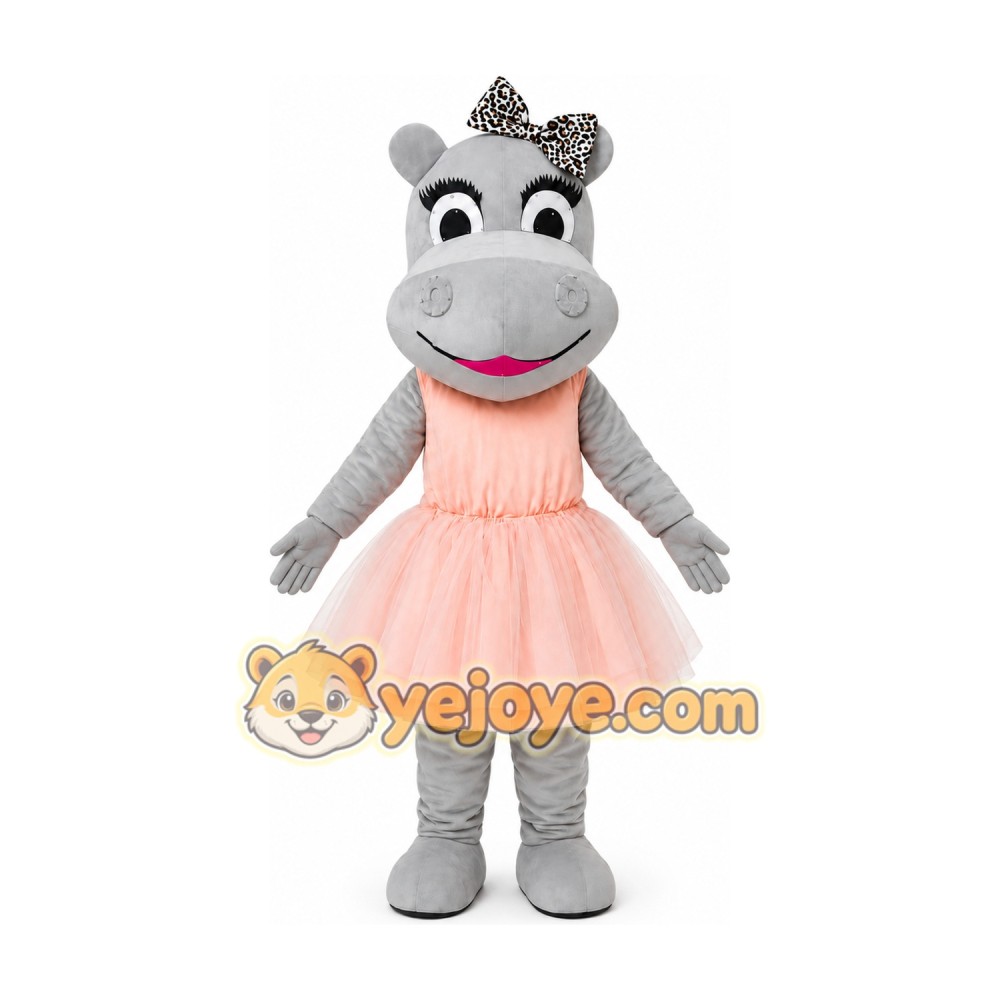 Pink Dress Hippo Mascot Costume