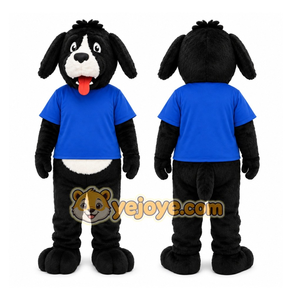 Black Puppy Blue Shirt Mascot Costume Black Puppy Blue Shirt Mascot Costume