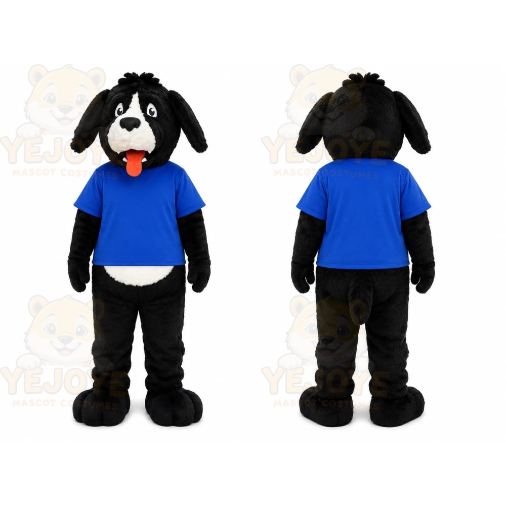 Black Puppy Blue Shirt Mascot Costume