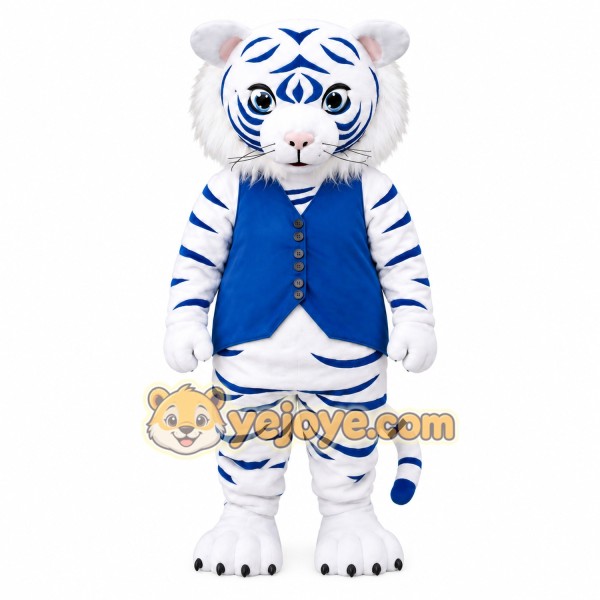 Blue Vest White Tiger Mascot Costume