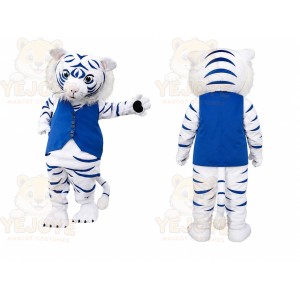 Blue Vest White Tiger Mascot Costume