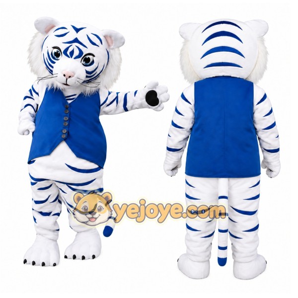 Blue Vest White Tiger Mascot Costume