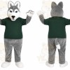 Gray Husky Green Shirt Mascot Costume