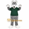 Gray Husky Green Shirt Mascot Costume