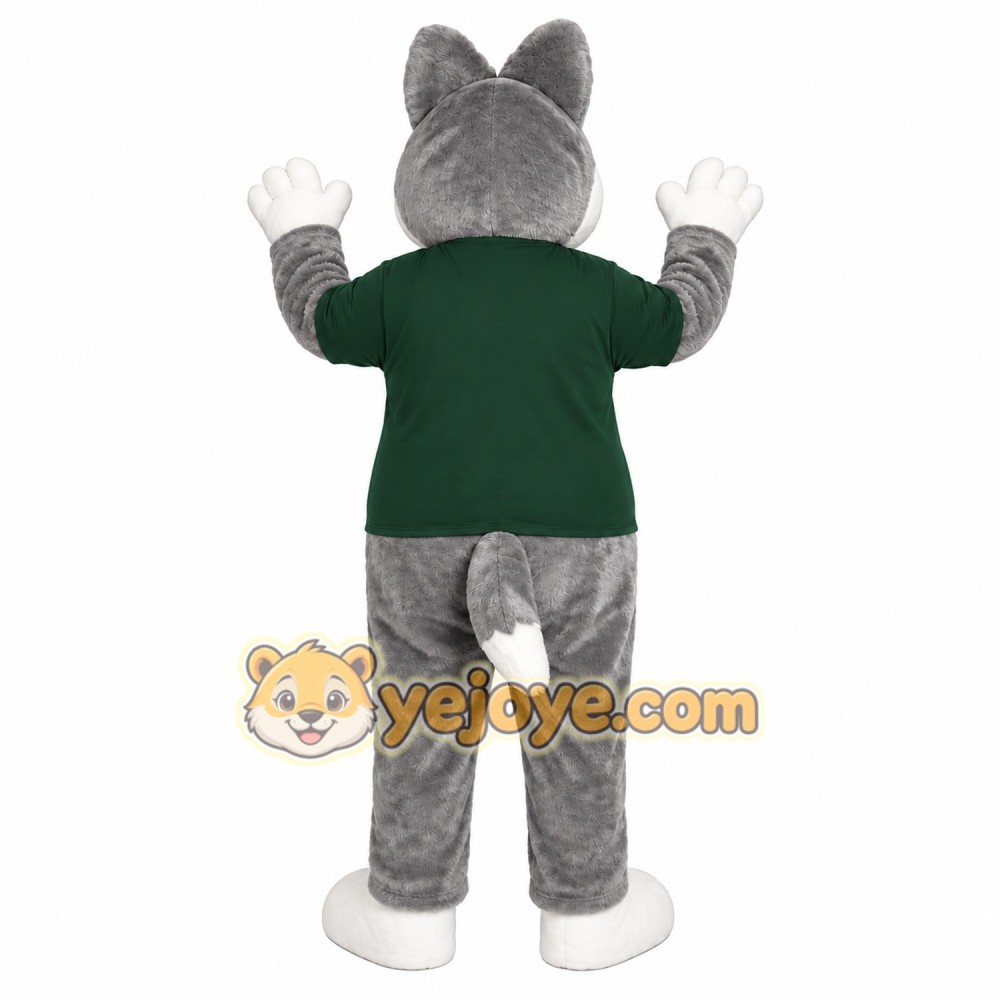 Gray Husky Green Shirt Mascot Costume