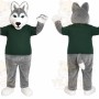 Gray Husky Green Shirt Mascot Costume