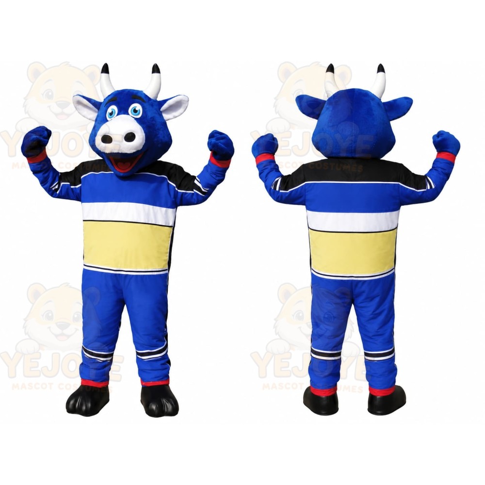 Blue Sports Bull Mascot Costume